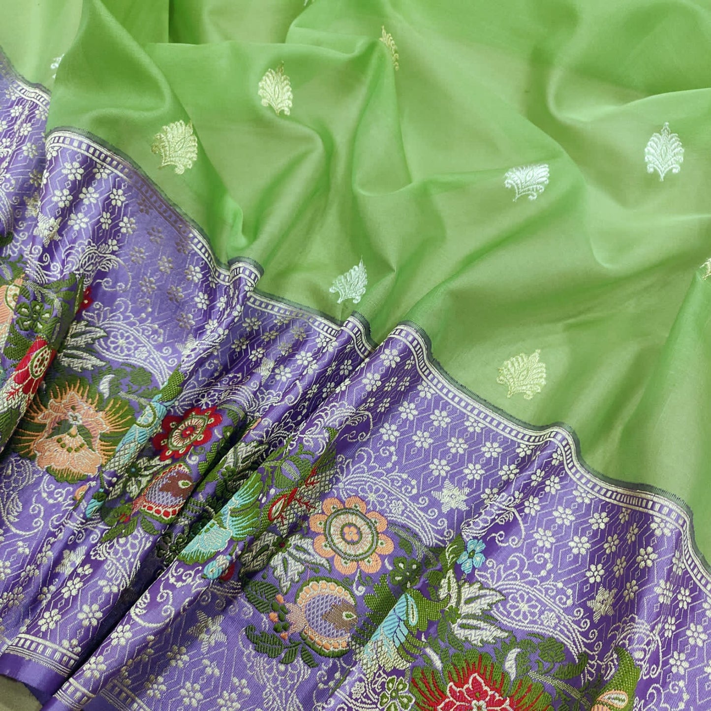 Daisy Green Kora Handwoven Saree Indian Sarees