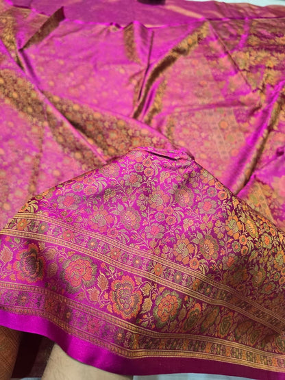 Pink Banarsi saree handwoven saree Zamevar sari blouse