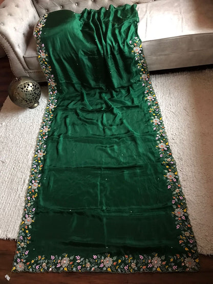 Satin Saree Emerald Saree Premium saree