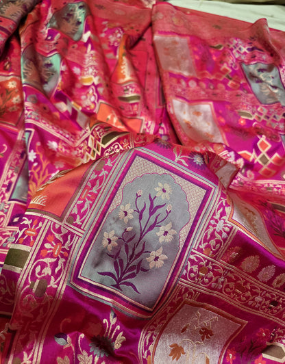 Mughal inspired Banarsi saree Katan silk saree Indian heritage saree blouse