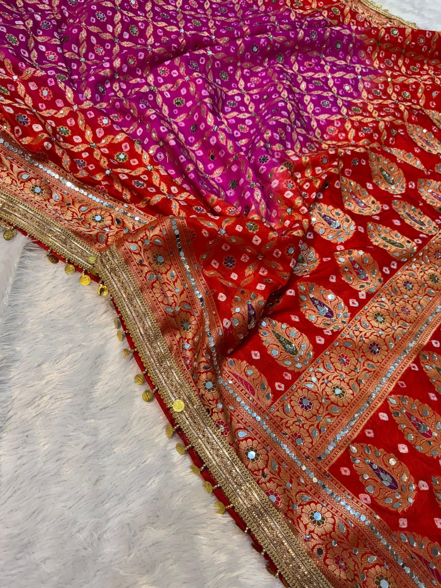 Banarsi soft gorgette saree bandhej saree blouse wedding sari