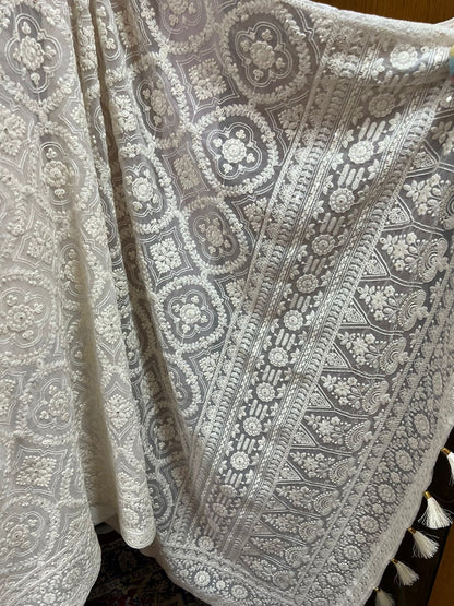 Chikankari Saree White Elegant Saree Georgette Sarees