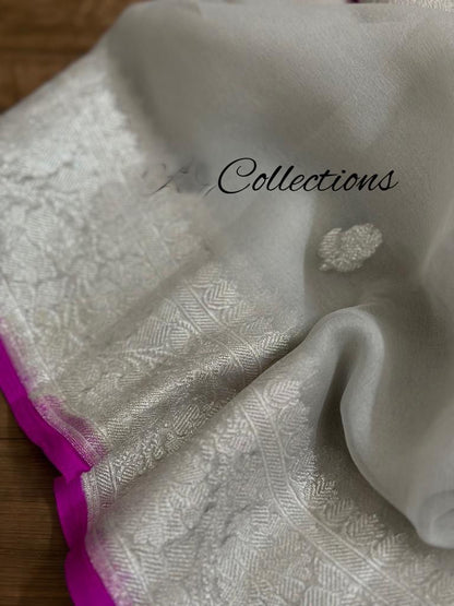 Silver inspired chiffon Banarsi saree Indian saree