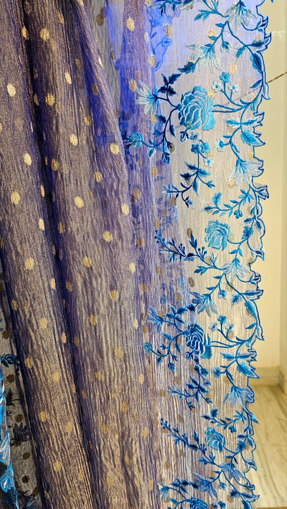 Floral crush tissue saree embroidery saree Banarasi sarees