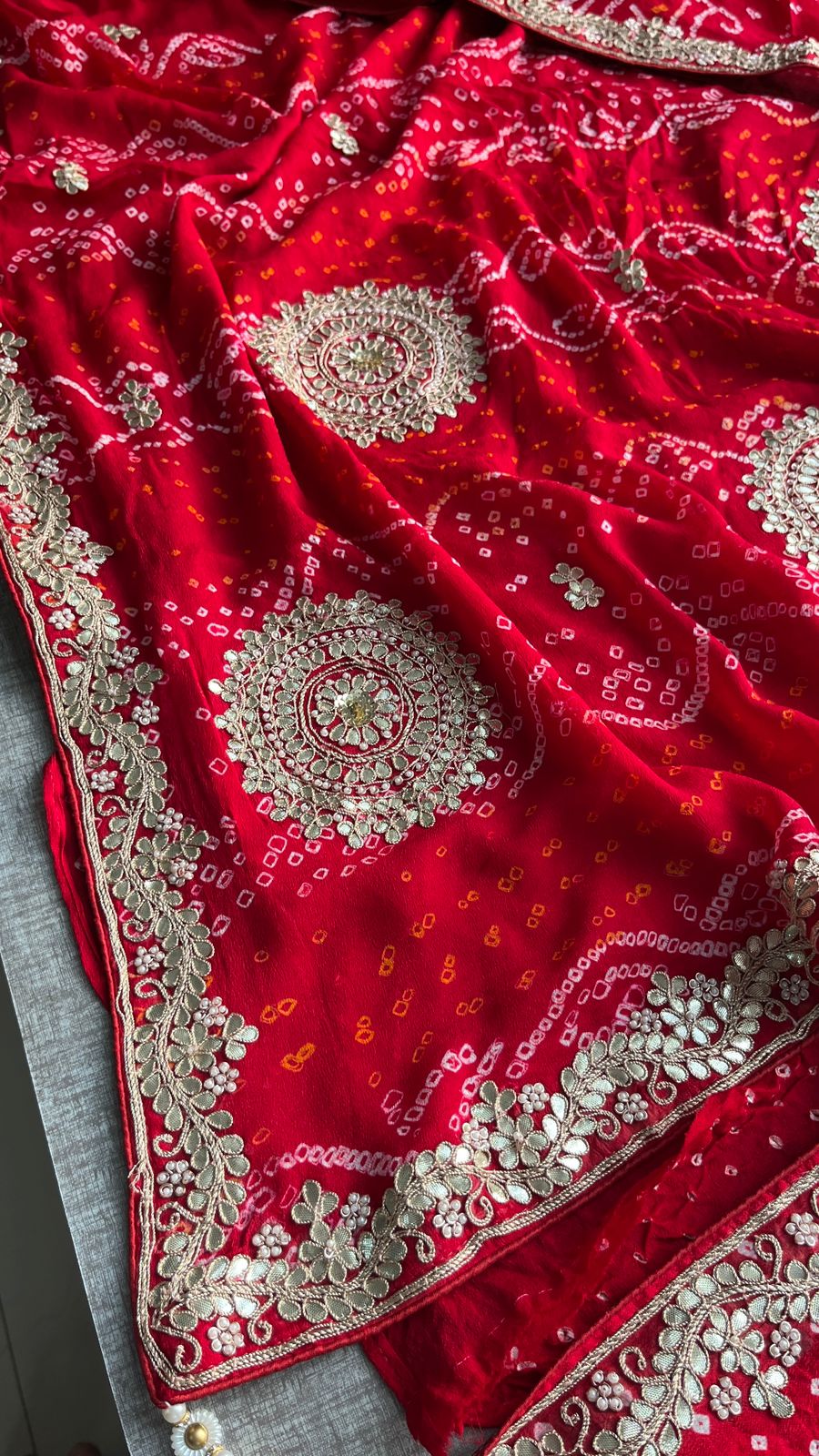 Bridal crepe bandhej saree zardosi sarees blouse
