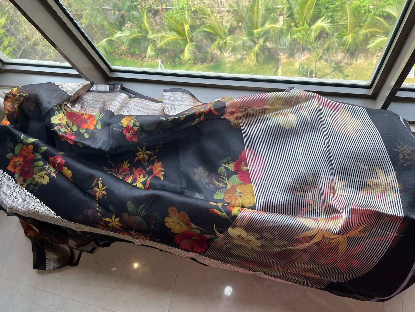Organza saree floral saree partywear sari