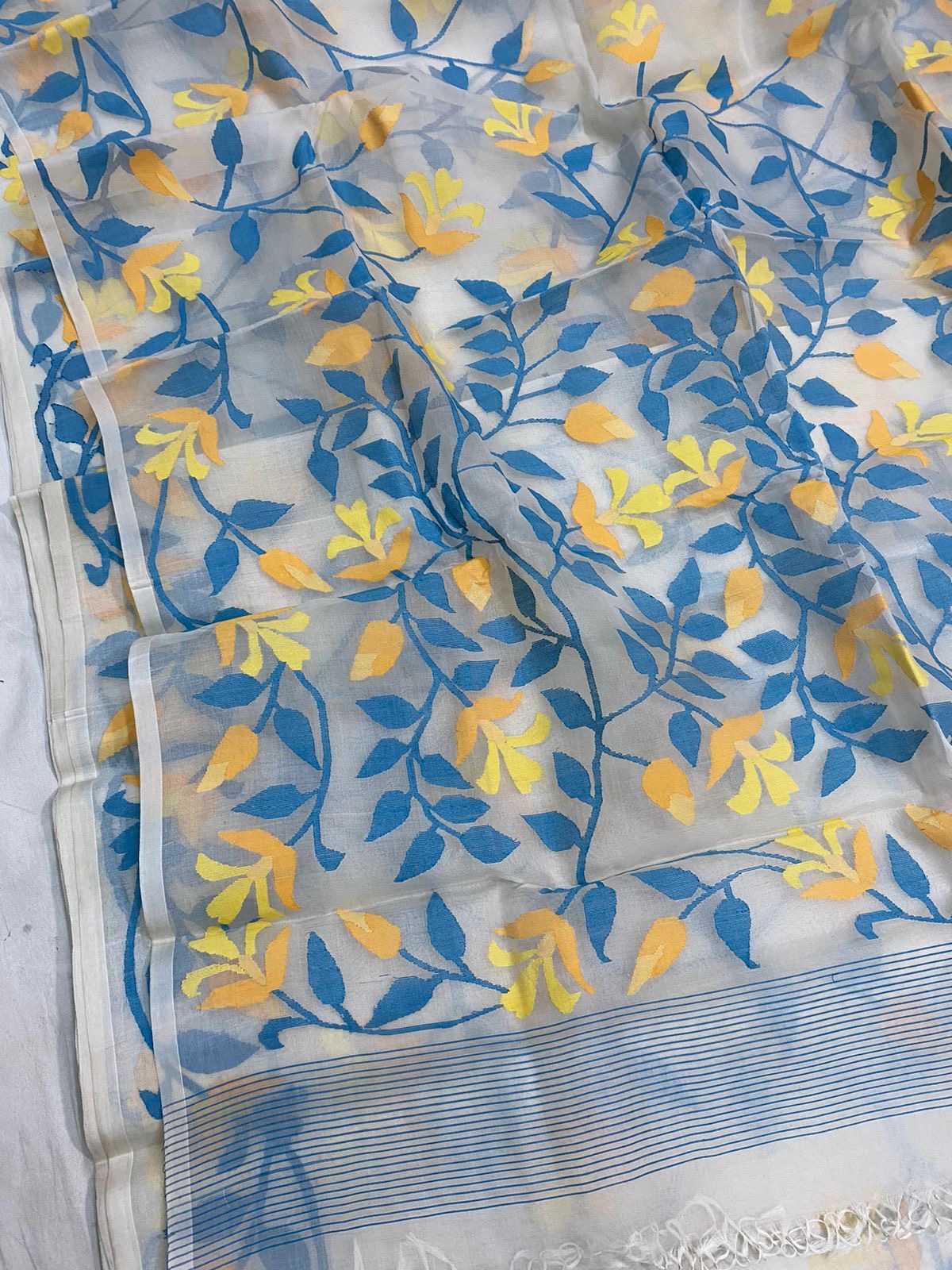 Aqua floral jamdani tantuj saree women saree