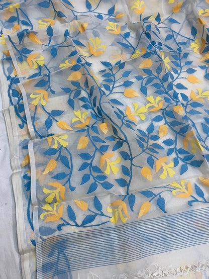 Aqua floral jamdani tantuj saree women saree