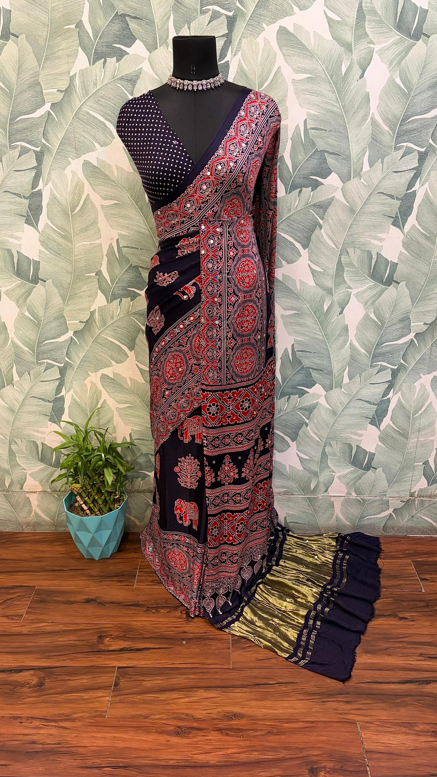 Navy blue saree ajrakh saree Indian sarees