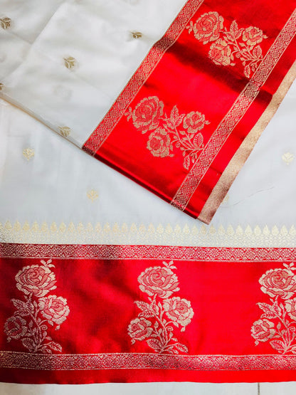 Puja special saree red white saree blouse Indian sari blouse