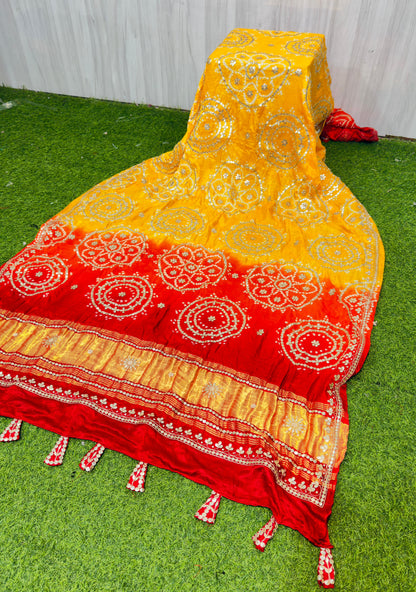 Yellow gajji silk dupatta handmade dupatta traditional dupatta