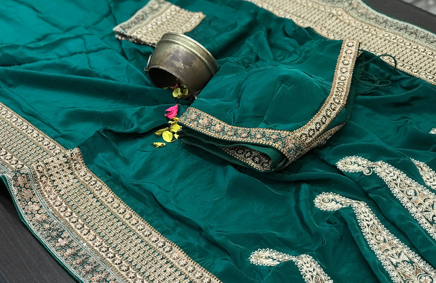Crepe silk saree paisley inspired sari blouse reception sarees