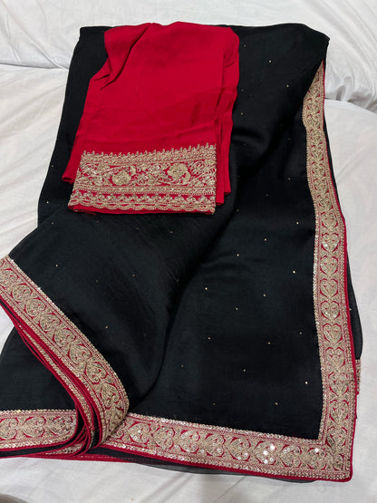 Black organza saree Indian sari Partywear sarees blouse
