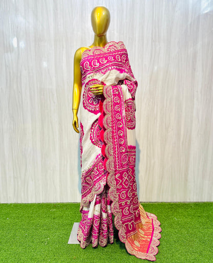 White gajji silk saree wedding sari blouse