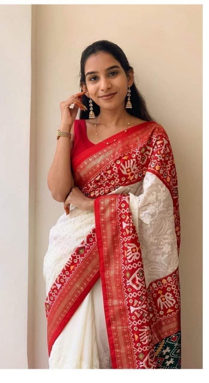 Chikankari saree Patola inspired saree Indian saree blouse