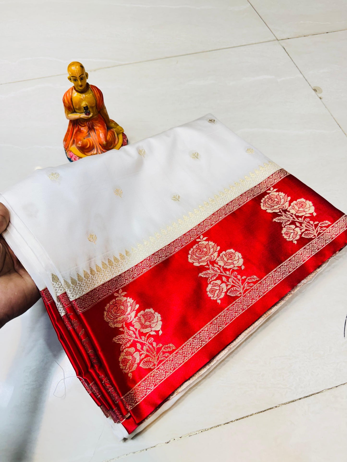 Puja special saree red white saree blouse Indian sari blouse