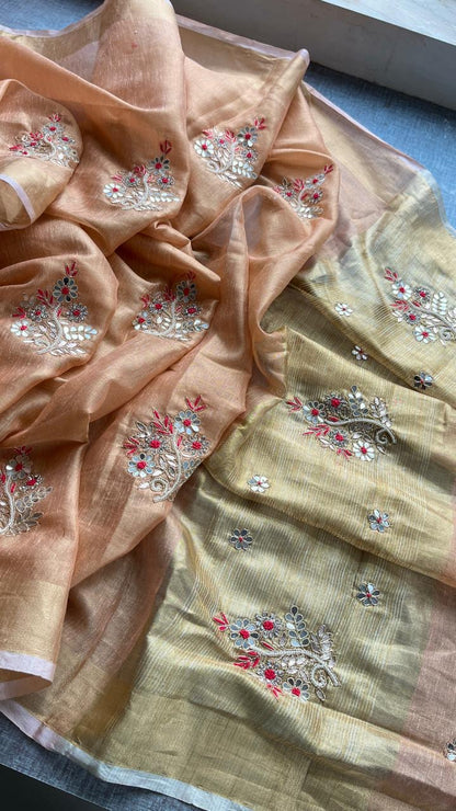 Tissue linen saree Indian saree blouse