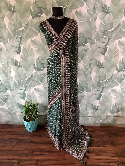 Premium gorgette silk saree handmade sari blouse