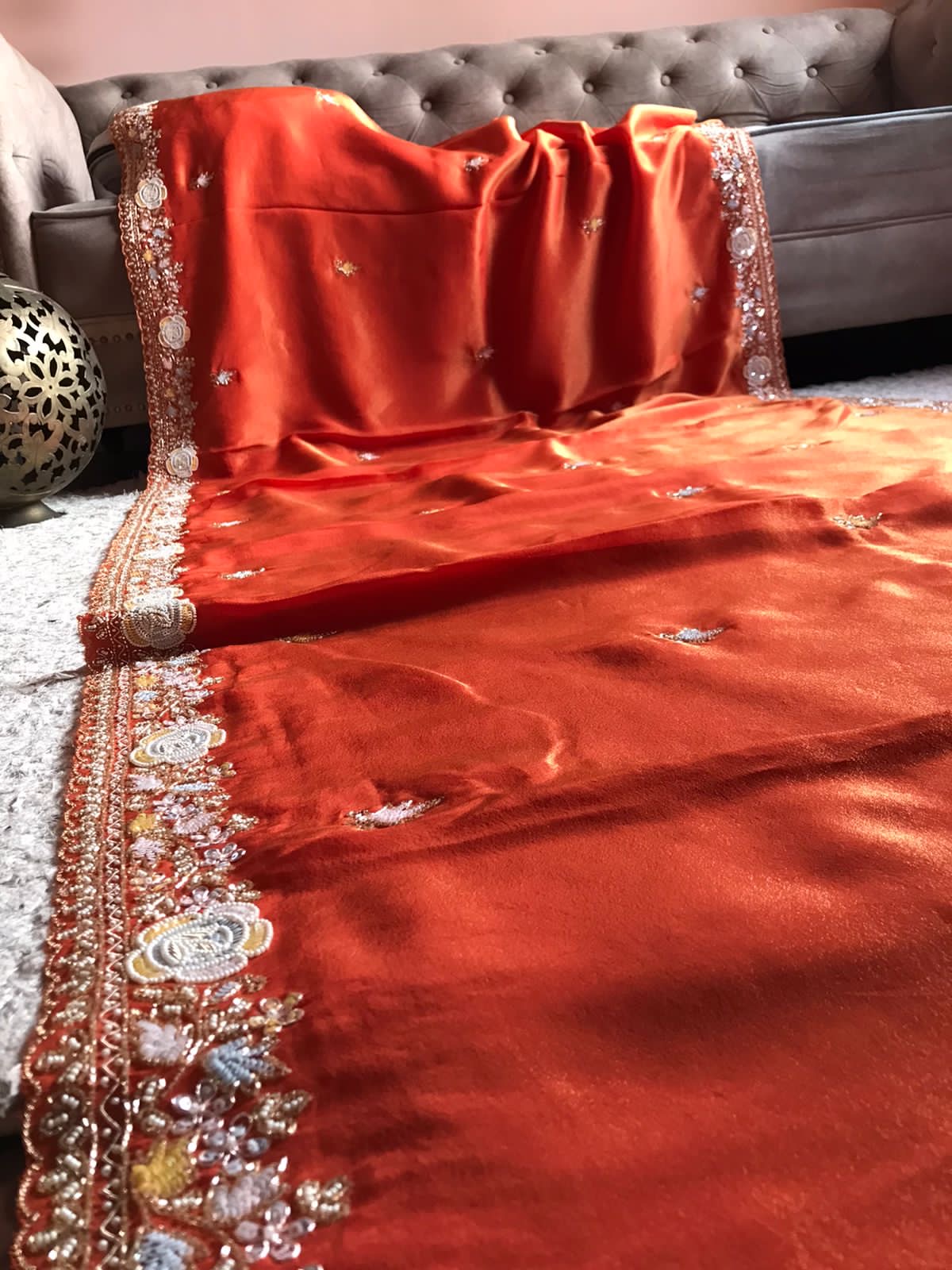 Orange Premium Shimmer Organza Tissue Silk Sarees