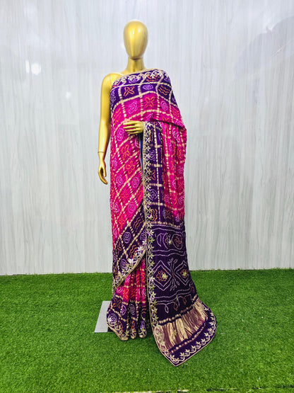 Purple pink Gajji silk saree gharchola saree exclusive sari blouse