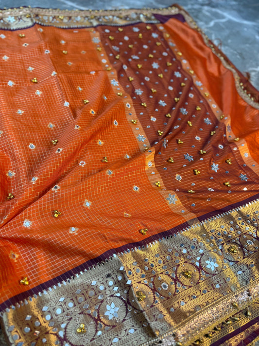 Handmade orange saree soft silk saree ghungroo sarees blouse Indian sari