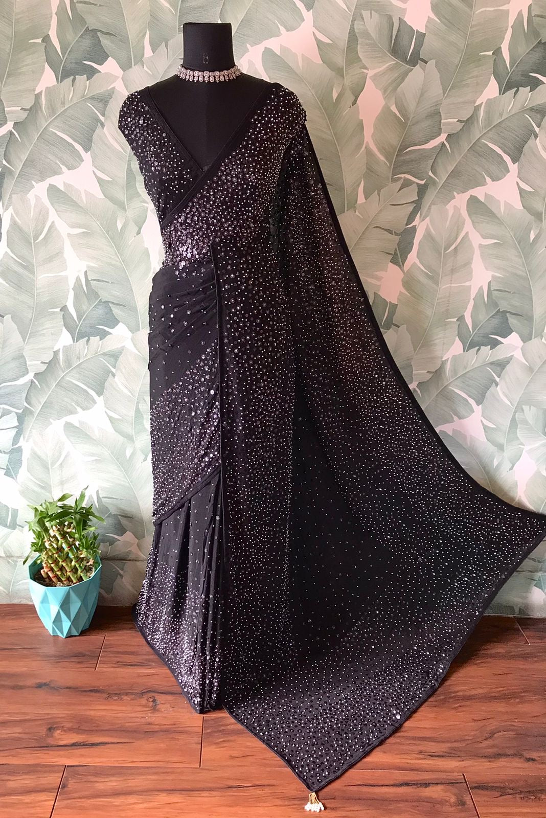 Black sequins saree Partywear sari blouse Indian sarees