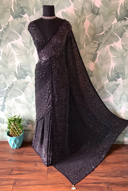Black sequins saree Partywear sari blouse Indian sarees