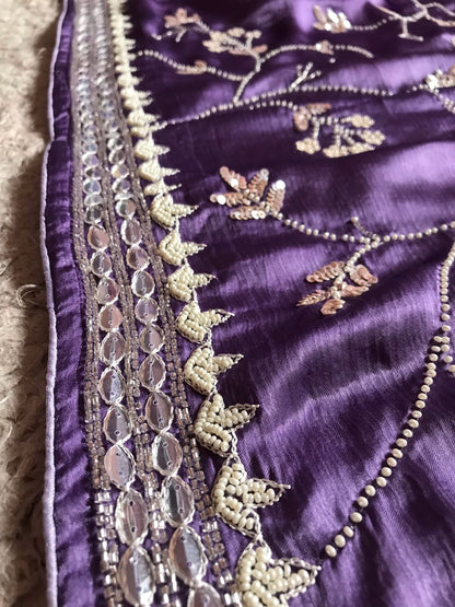 Lavender Prenium Luxury saree satin silk saree