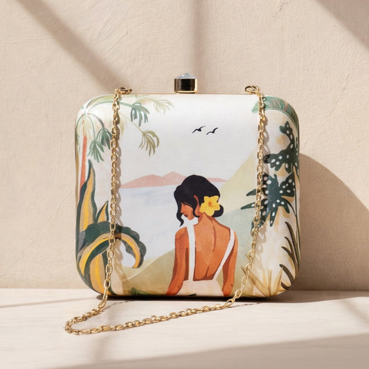 Printed square clutch box Partywear clutch bag