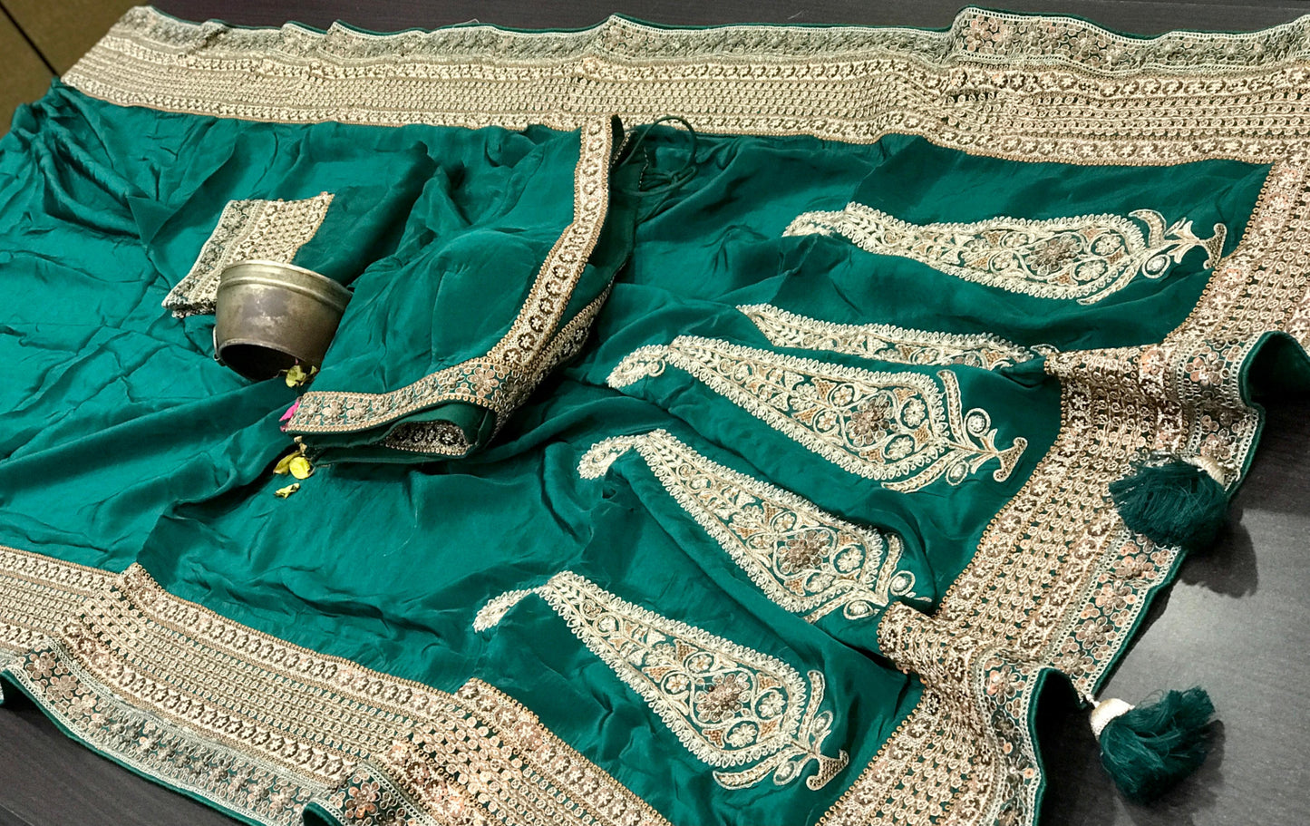 Crepe silk saree paisley inspired sari blouse reception sarees