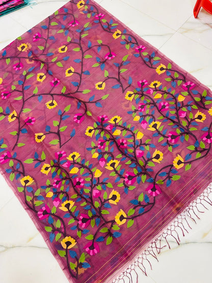 Mahima Pure Tantuj Sarees Jamdani Sari Blouse