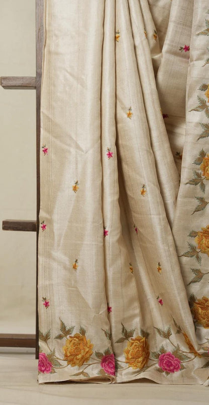 Beautiful saree tussar embroidery saree Indian sari blouse