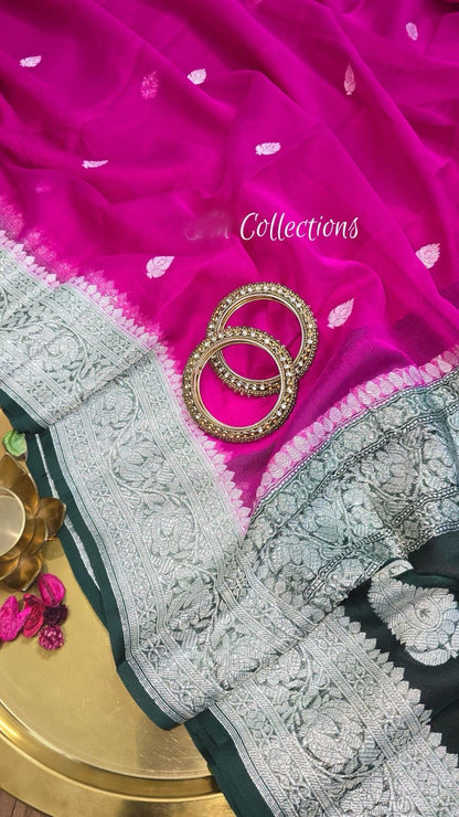 Banarsi handwoven chiffon saree kadwa saree blouse
