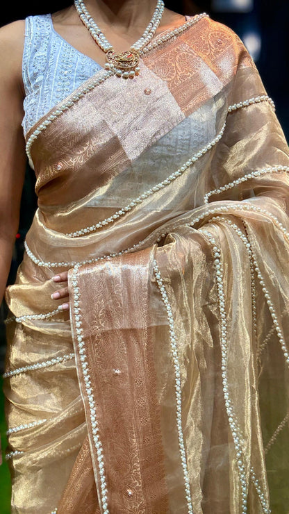 Banarsi gold tissue saree Indian sarees wedding sari blouse