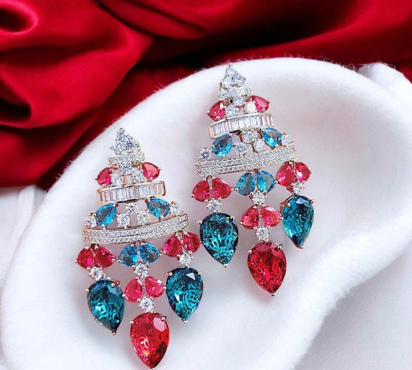 Dual colour stone earrings women earrings cocktail earrings