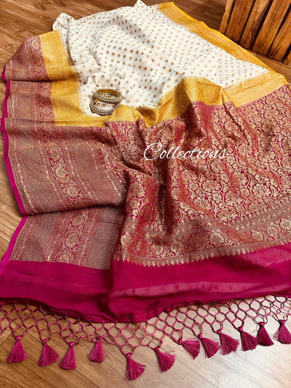 White khaddi georgette saree Indian sarees blouse
