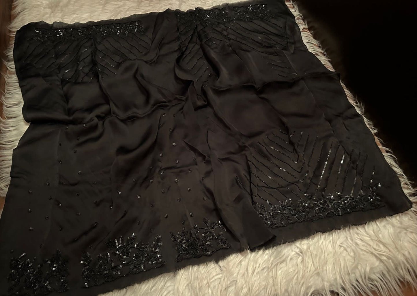 Black Satin Saree Organza Sari luxury Sari