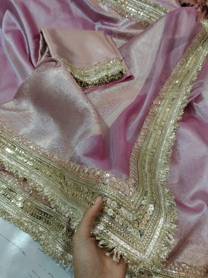 Pink saree Banarsi tissue silk saree Partywear sarees