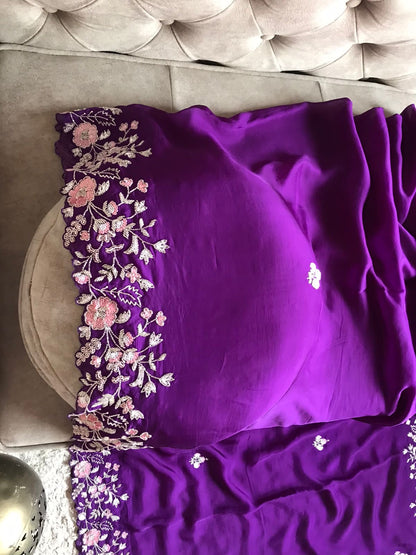 Purple Premium Organza Saree