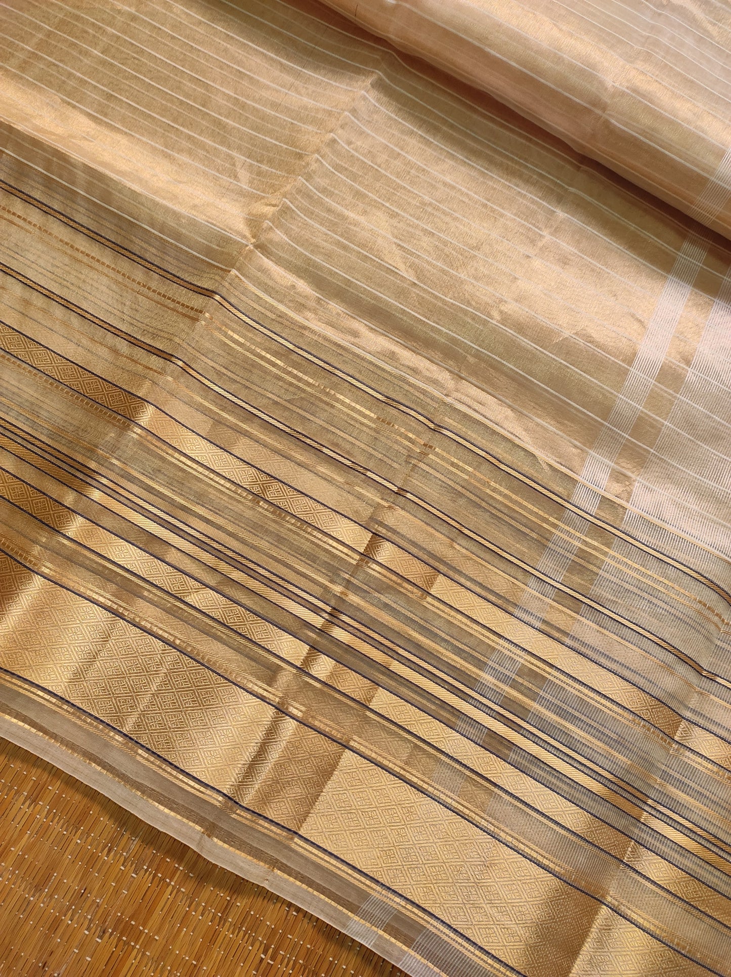 Tissue silk Striped Saree Organza Tassel Saree