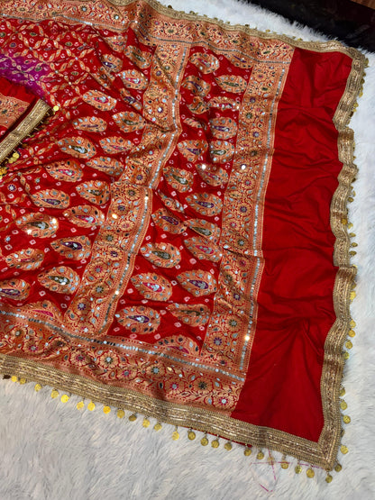 Banarsi soft gorgette saree bandhej saree blouse wedding sari