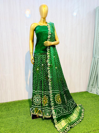 Green Lehanga set gajji silk Lehanga set Indian traditional Lehangas