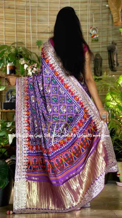 Purple Gajji silk embroidered Patola sarees