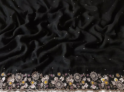 Black premium crushed saree Zari tissue sarees