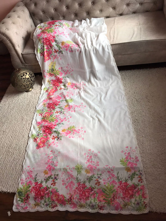 White Floral Saree Beautiful Partywear Sarees
