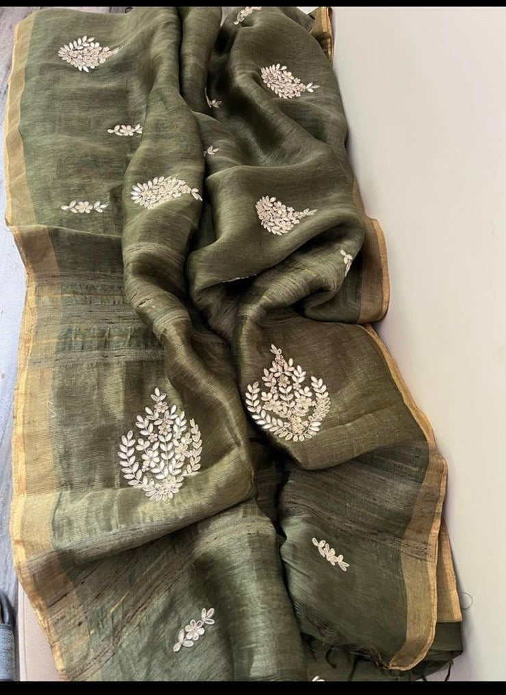 Linen gottapatti saree Indian saree beautiful saris
