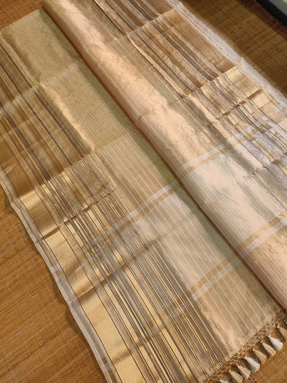 Tissue silk Striped Saree Organza Tassel Saree