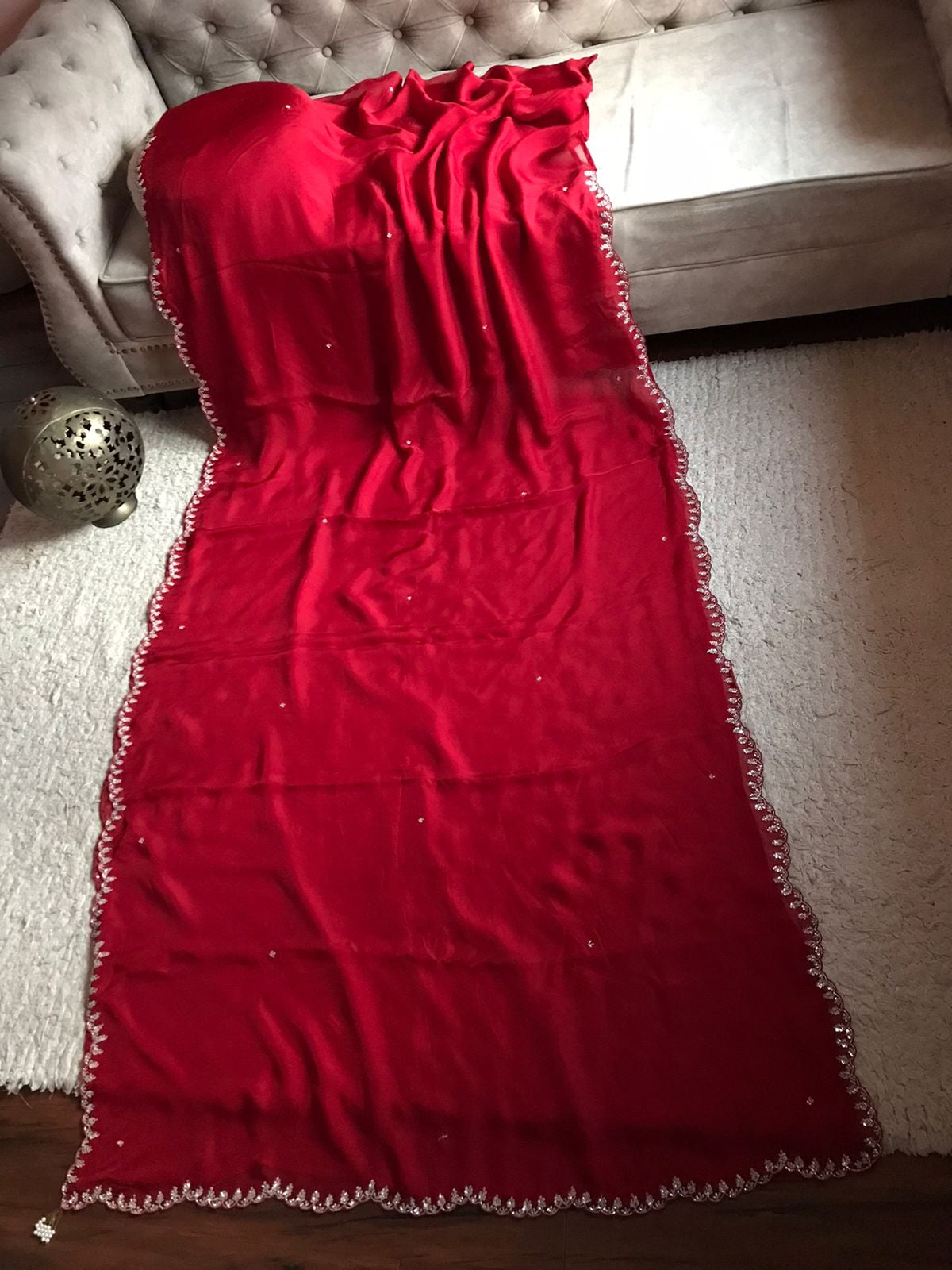 Red premium organza silk saree