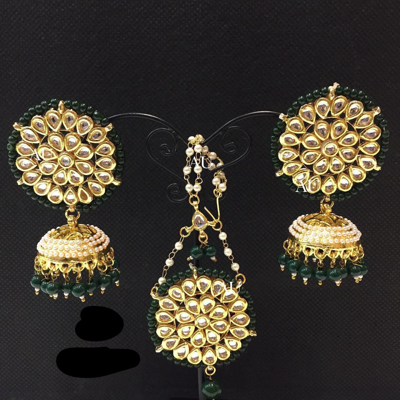 Handmade jhumki set Kundan jhumki earrings tikka set