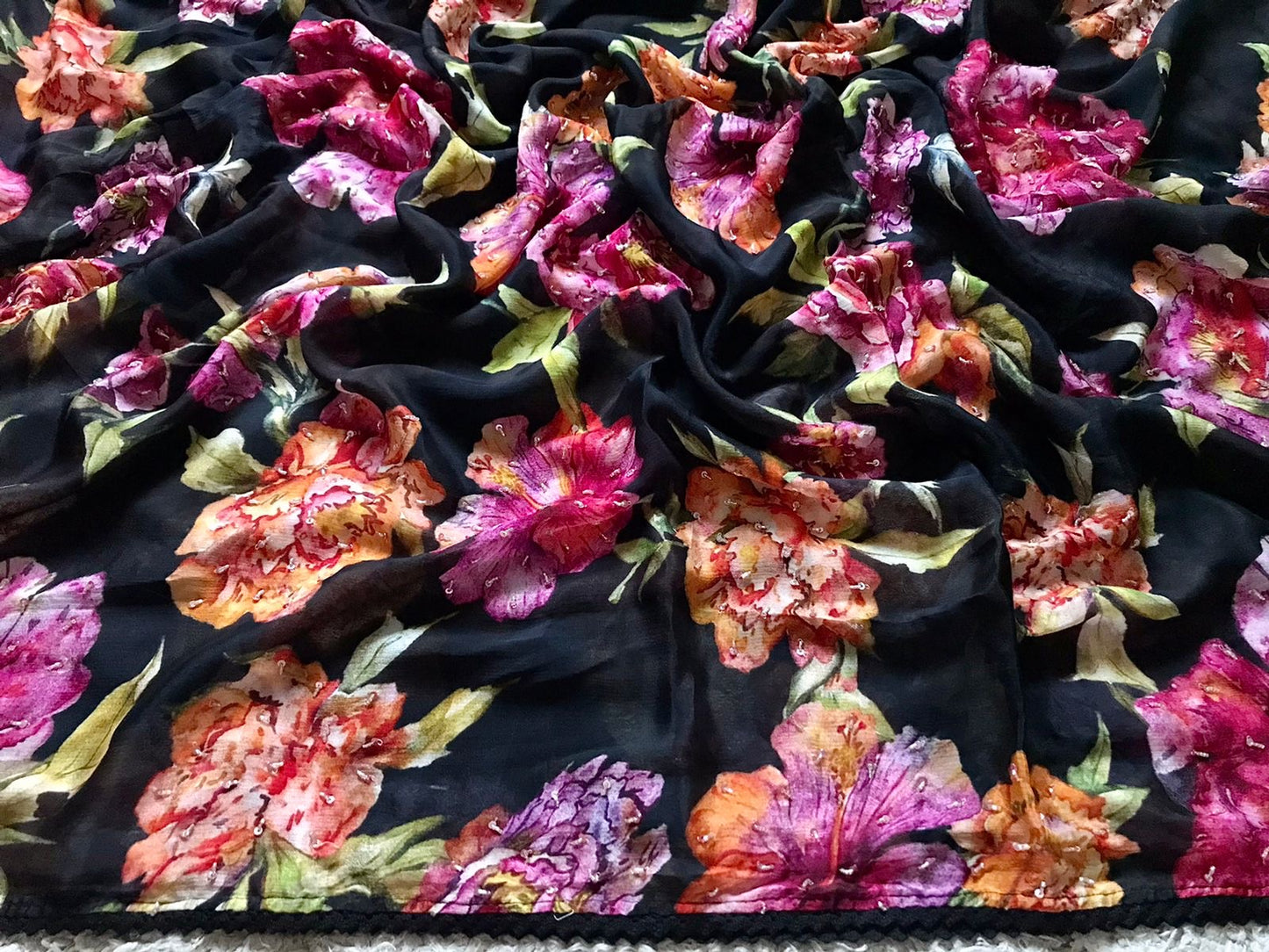 Floral saree black sari blouse Indian sarees beautiful sari